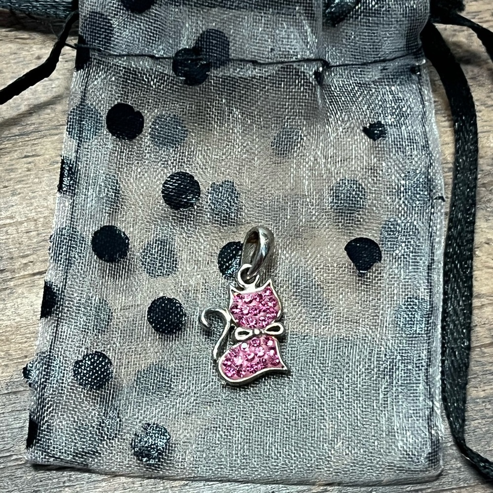 - Sterling Silver cat charm with Barbie pink crystals, new